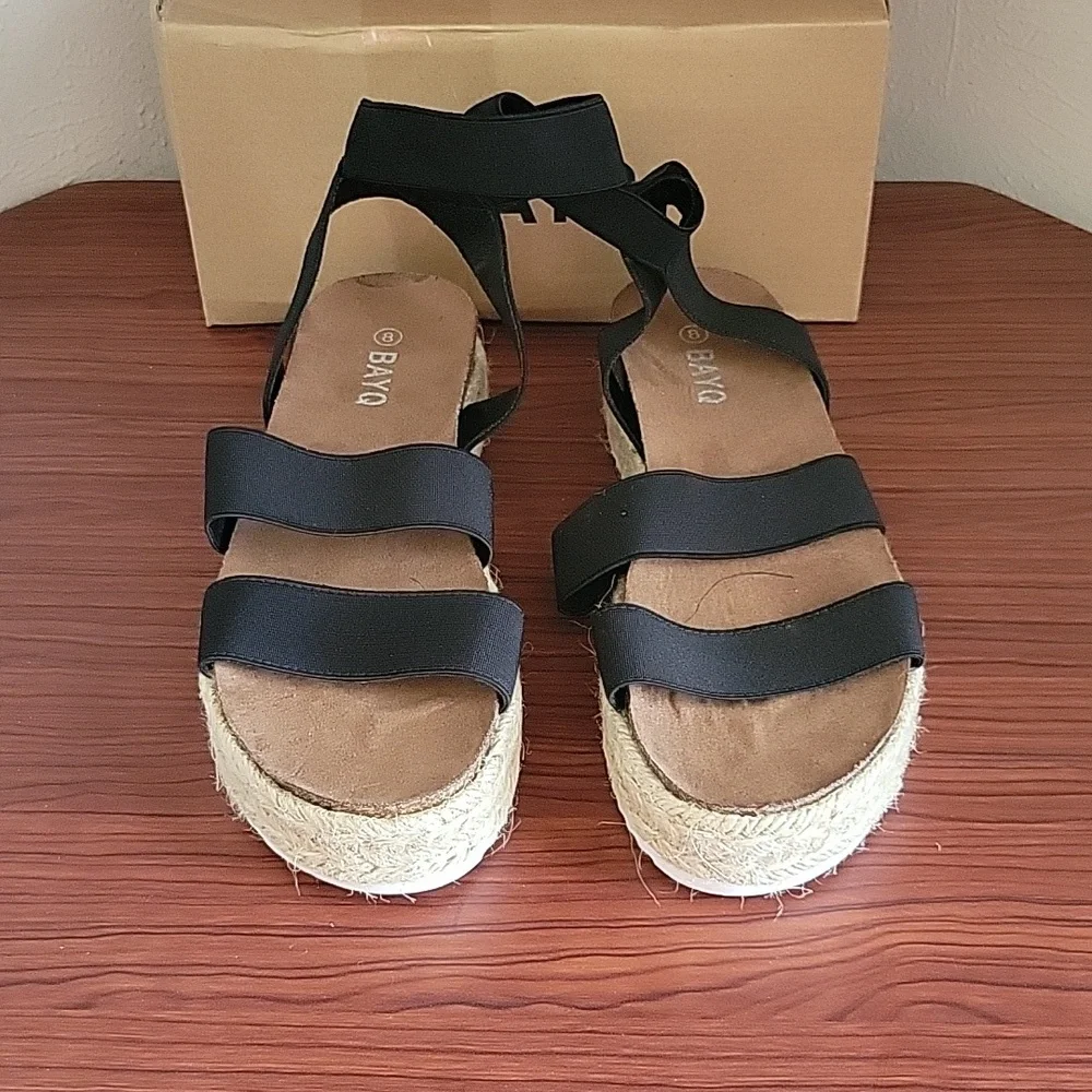 Bayq Women's Ankle Elastic Strap Espadrille Cork Flatform Platform Wedge